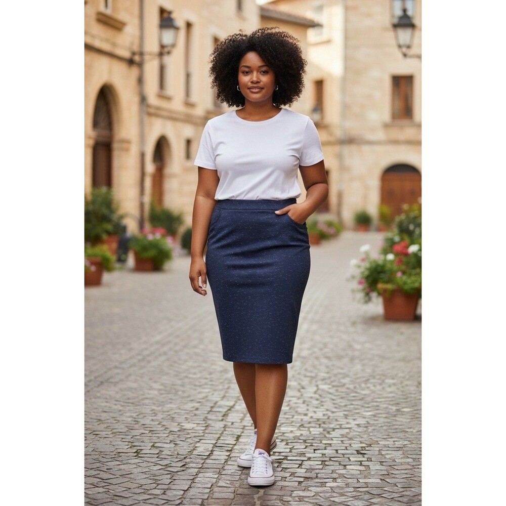 Simply Styled Navy Blue Speckled Womens Pencil Skirt Size XL Officesiren